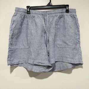 Pure Navy 100% Linen Stripe White Blue Nautical Beachy Shorts Women Size XLarge